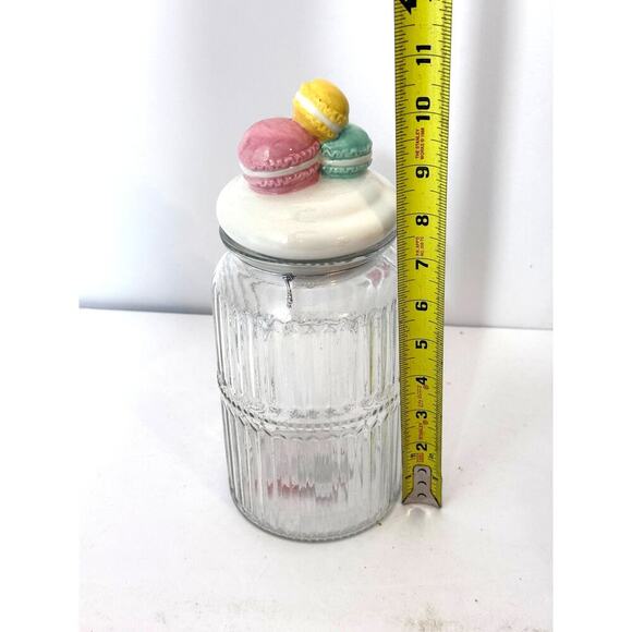 Vintage Glass Jar w/ Ceramic Lid – Macaron Top – Kitchen Canister – Cookie Candy - Picture 3 of 3